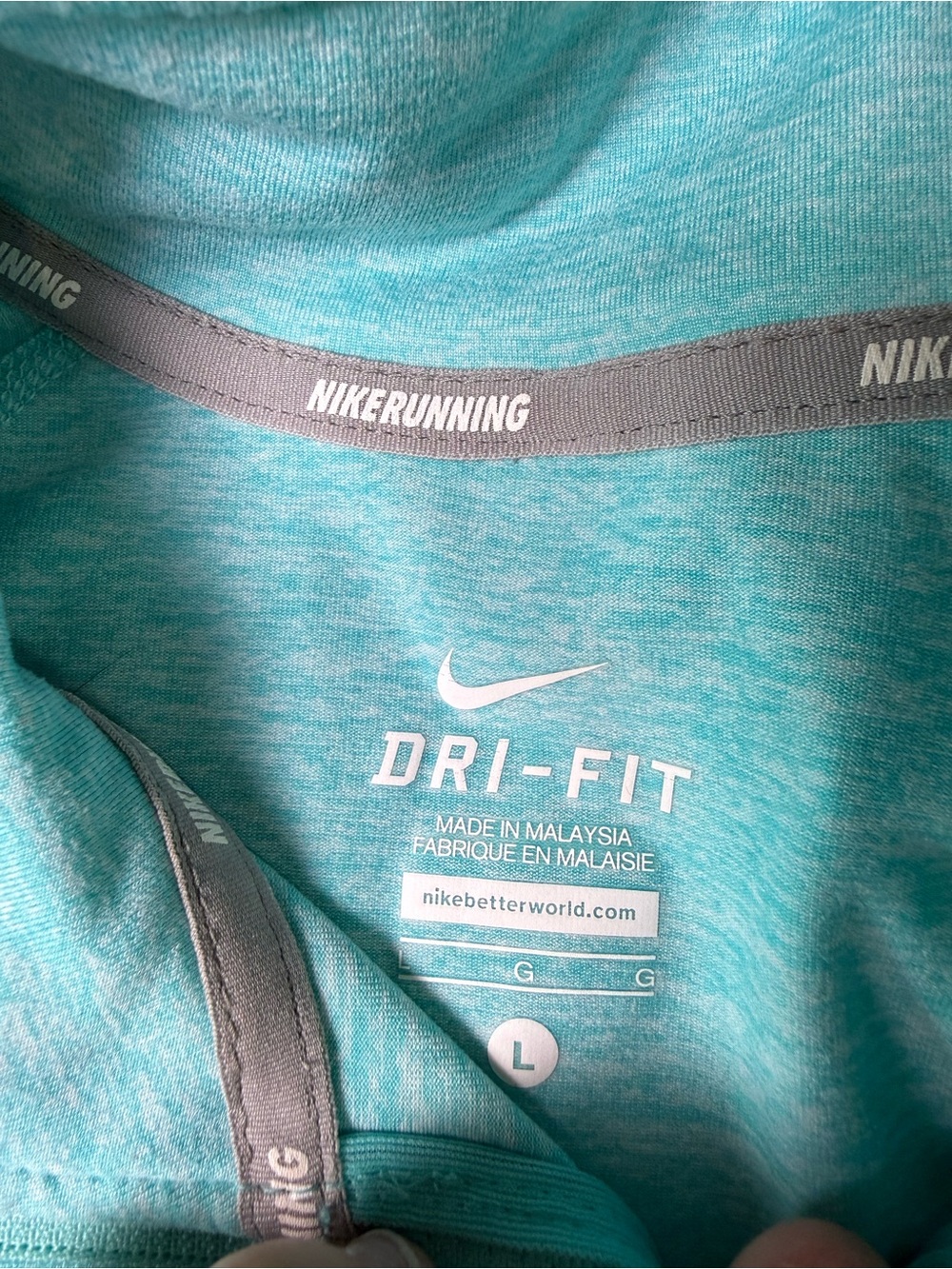 Nike Running Dri-Fit Women's Teal Blue Space Dye 1/4 Zip Stretch Sweatshirt L - Picture 5 of 6
